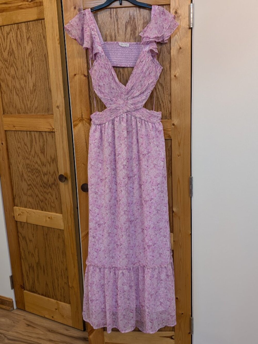 Lilac Purple Floral Maxi Dress, By the River, Large - Garden, Boho, Romantic